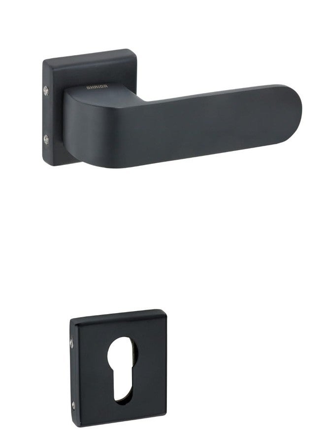 Shrida Z Black Door Handle Set - Model 446 | Premium SS Lever Handle on Rose with Keyhole Covers | Matte Black Finish | Durable & Stylish | Modern Door Hardware - Image 1